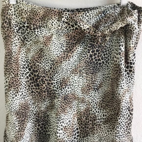 Vintage Y2K Cheetah Print McBling 2000s Silk Romantic Asymmetrical Skirt Size 12 - Picture 2 of 7